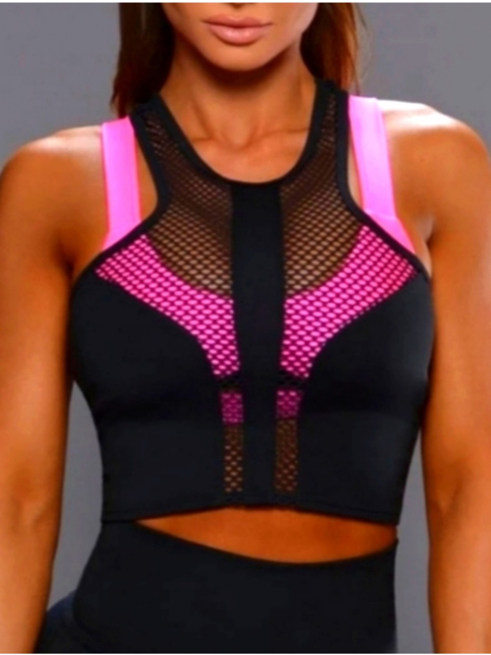 🔥Bombshell Sportswear Black Mesh Racerback Sports Bra Top 🔥